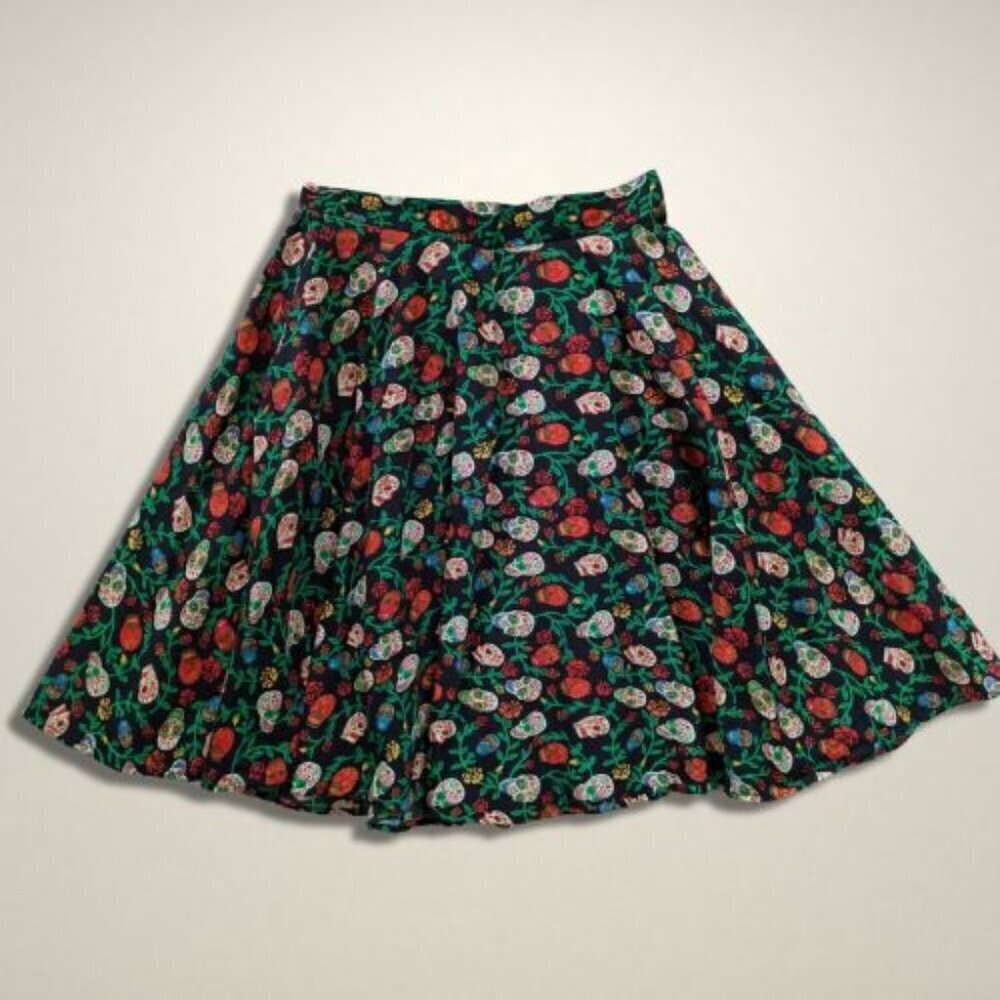 Coven United Sugar Skull Multicolor Midi Skirt Size 8